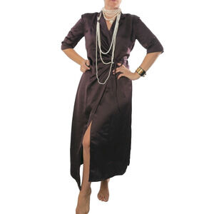 HUGO Boss Dress Dasatine Brown Satin Half Sleeve Wrap Midi V-Neck Size 2 (38)